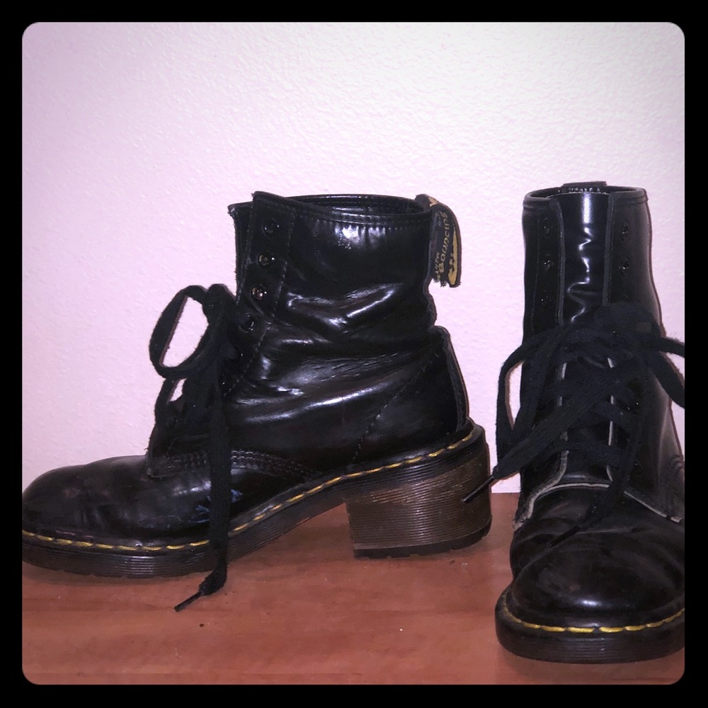 Doc Marten semi shiny black leather boots w/ heels